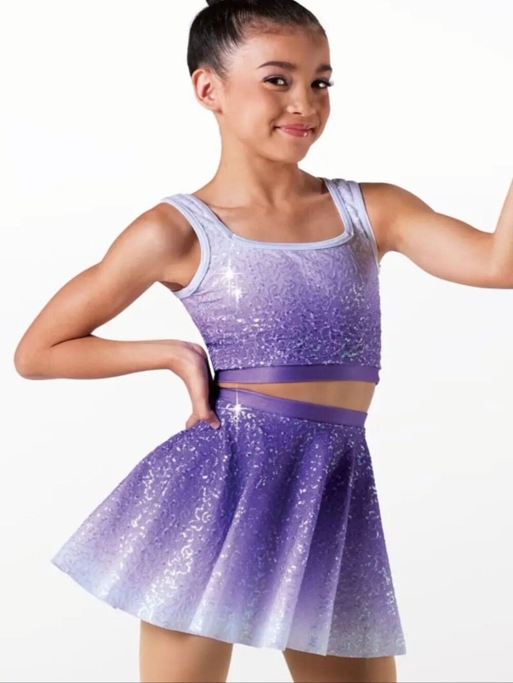 Weissman Showtime Two Piece Purple & White Sequins Dance Solo Jazz Costume XLC